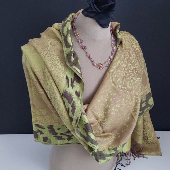 Source Unknown Accessories - Olive Green Gold Paisley Pashmina Shawl Silk Feel Jacquard Scarf Evening Wrap